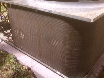 same condenser coil cleaned with chemical coil cleaner.
