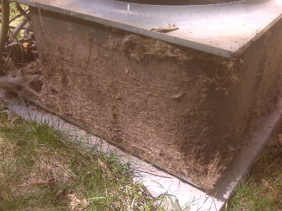 A dirty condenser coil outside a Phoenix home