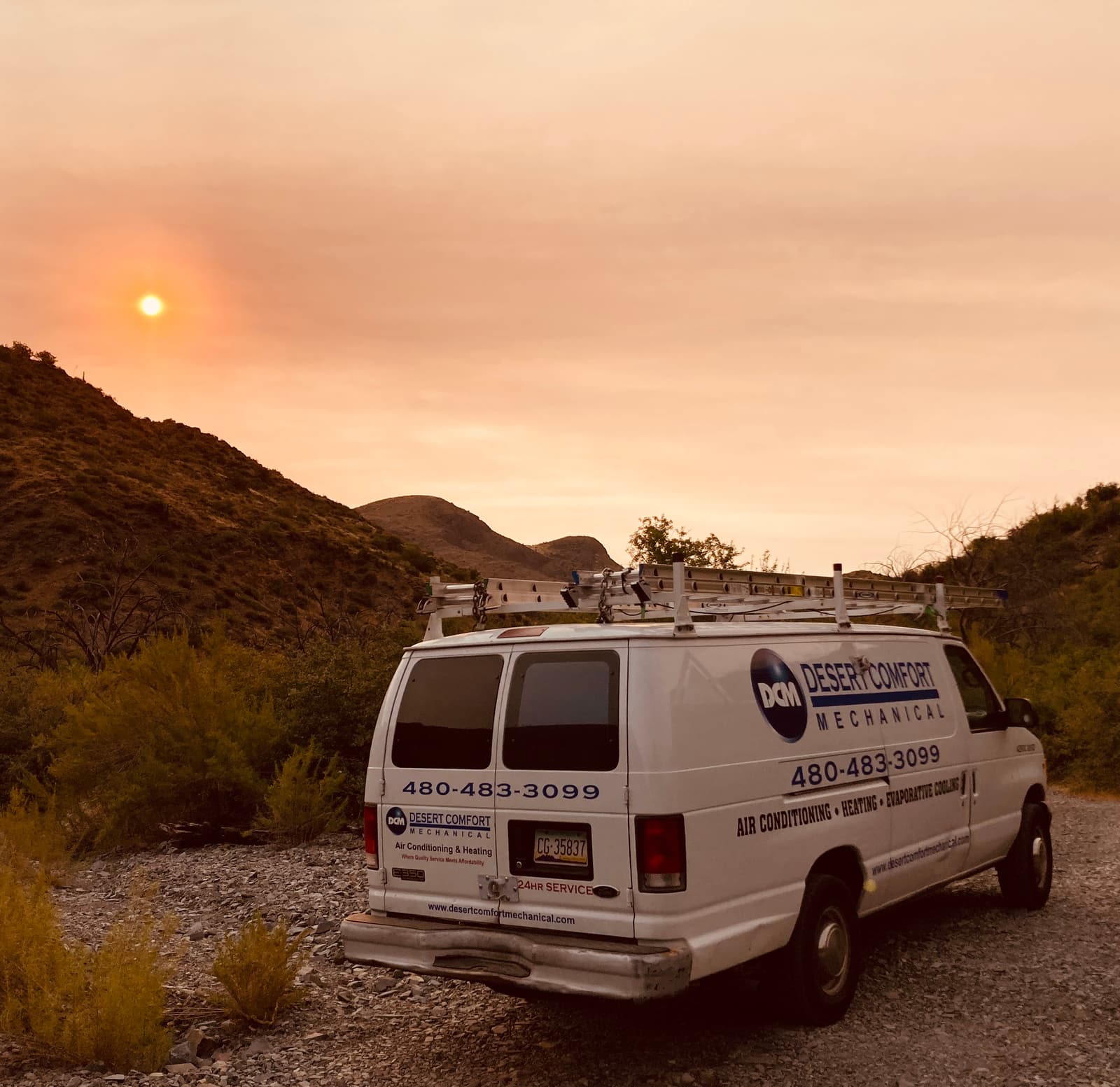 Desert Comfort Mechanical service van arriving for AC service in Scottsdale, Arizona